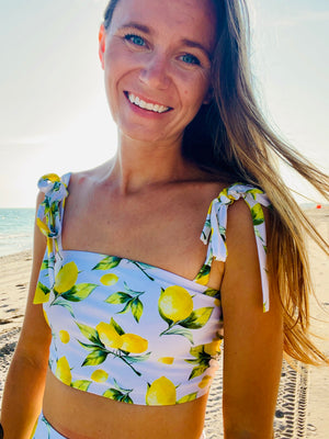 Lemon Print Bandeau Bikini Top