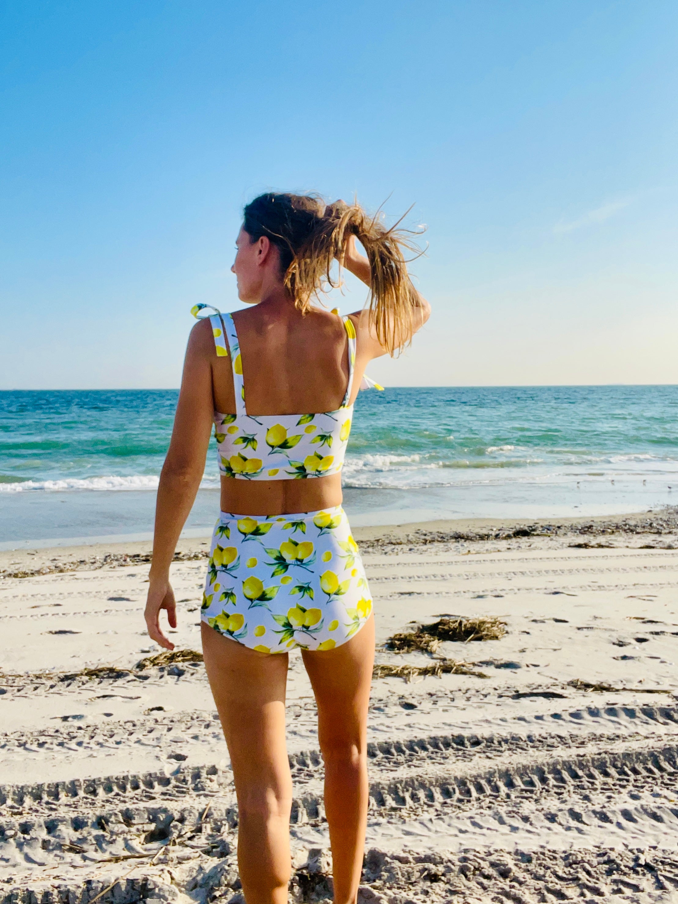 Lemon Print Bandeau Bikini Top