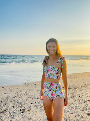 Floral Bandeau Swim Top Modest Swim Suit by Alanna Maria